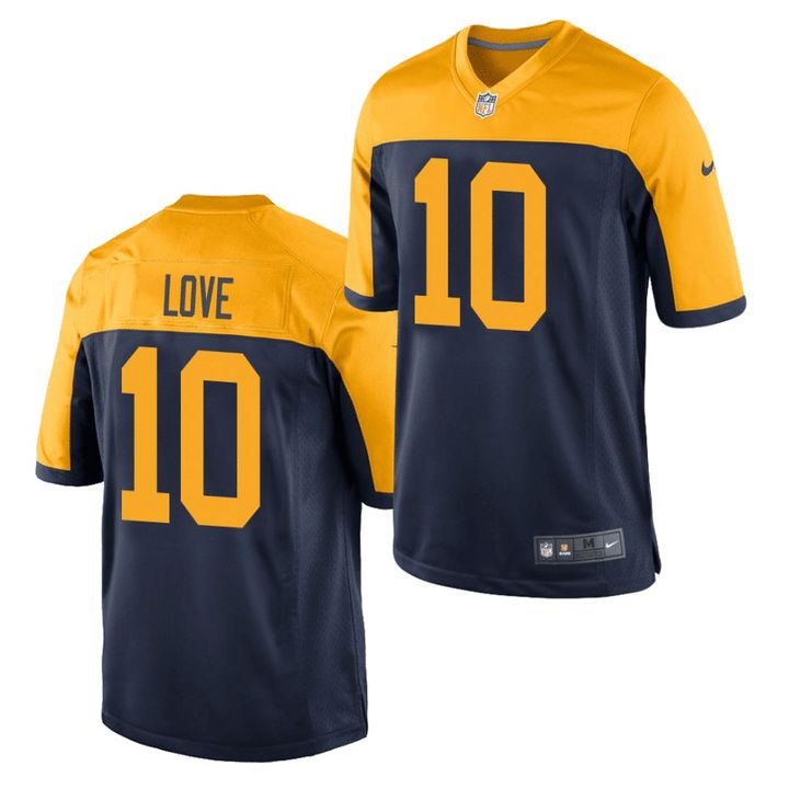 Men Green Bay Packers 10 Jordan Love Nike Navy Throwback Game NFL Jersey